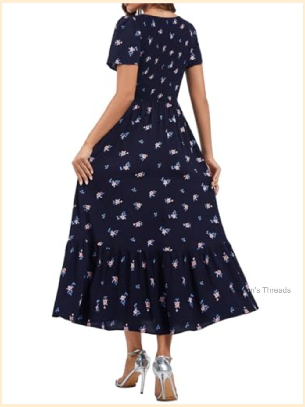 Flowy V Neck Smocked Maxi Dress with Pockets - Picture 5 of 5